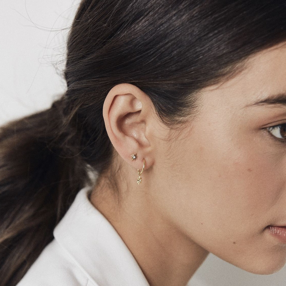 Silk & Steel Jewellery Superfine Talisman Petite Star Studs White Topaz + Gold