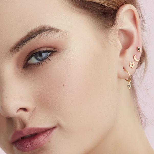 Silk & Steel Jewellery Superfine Keepsake Stud Black Spinel + Gold