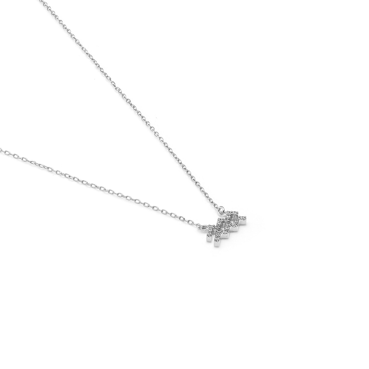 Silk & Steel Jewellery Aquarius Star Sign Pendant Necklace in Sterling Silver with Cubic Zirconias