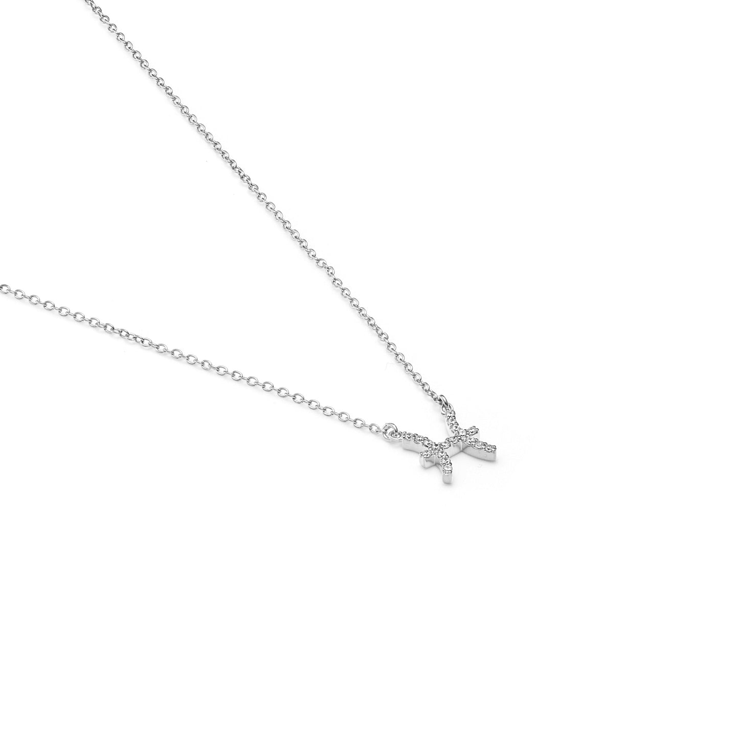 Silk & Steel Jewellery Pisces Star Sign Pendant Necklace in Sterling Silver with Cubic Zirconias
