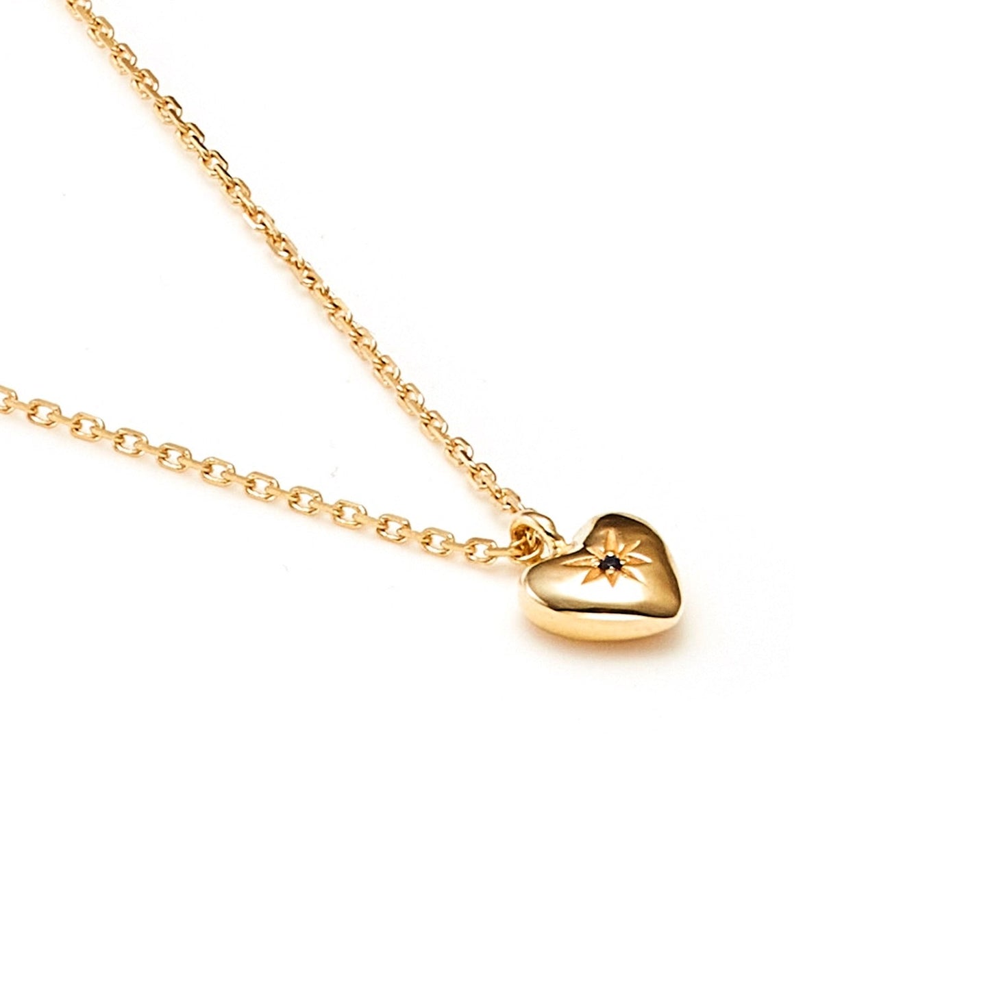 MARCH | Petite Puffed Heart Necklace Black Diamond + Gold