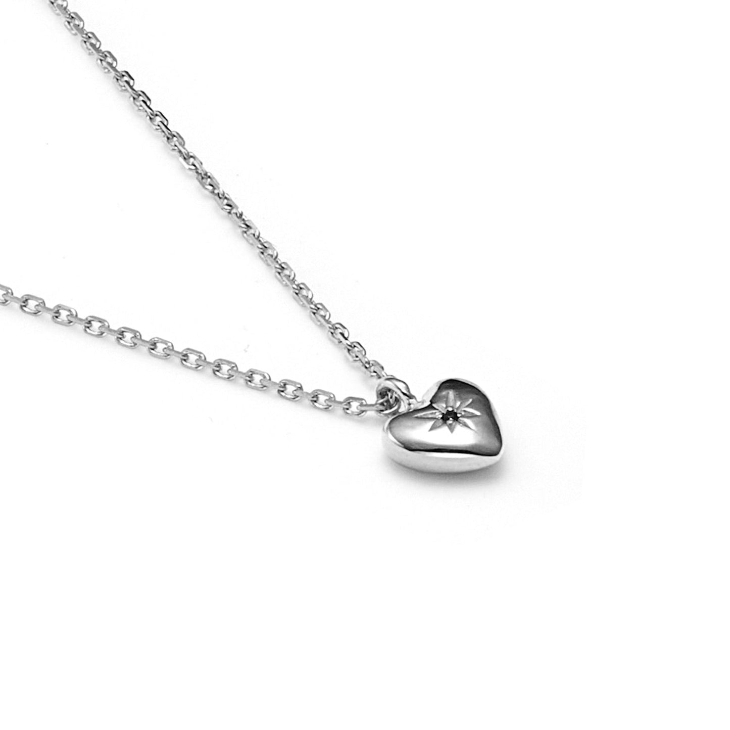 MARCH | Petite Puffed Heart Necklace Black Diamond + Silver