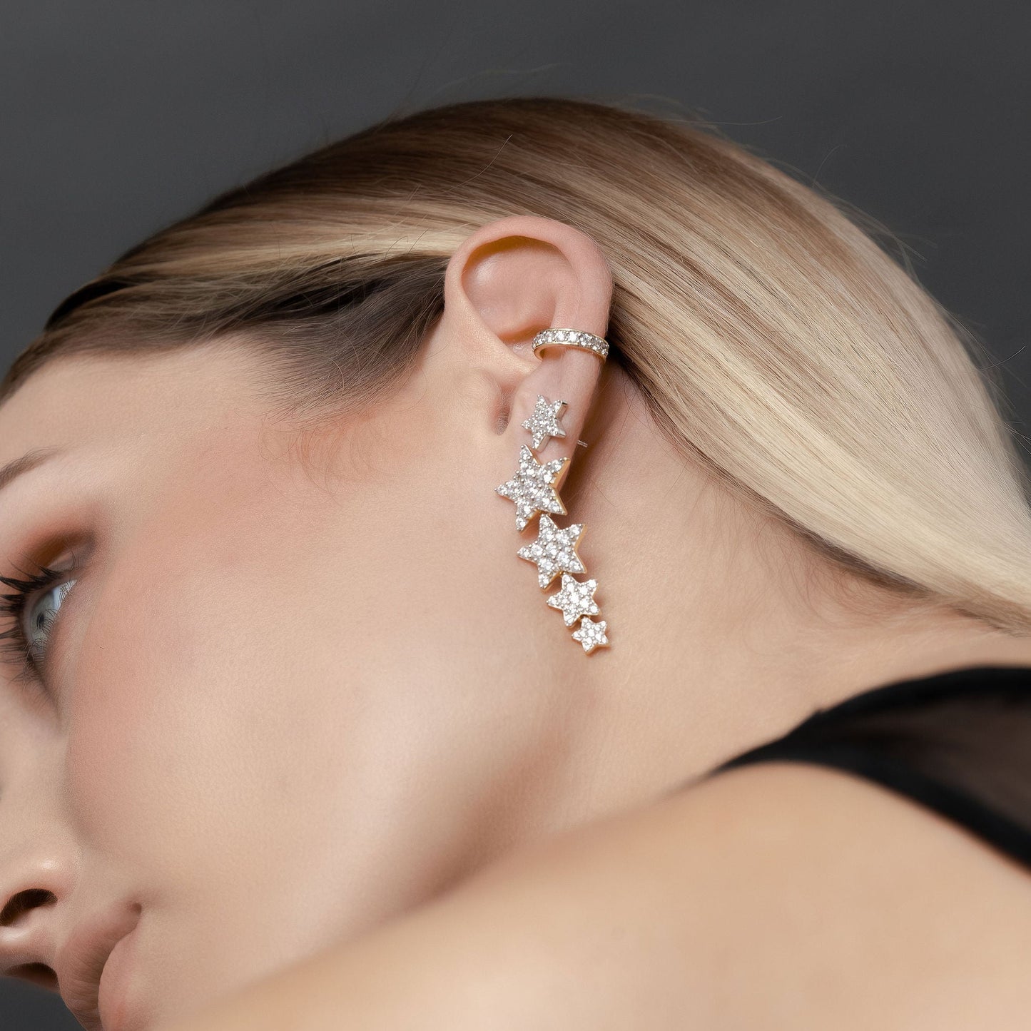 Etoile Drop Earrings with Star Pendants in 14k gold-plated sterling silver with Cubic Zirconias | Silk & Steel Jewellery