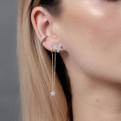 Galaxie Ear Cuff and Star Pendant Earrings in 14k gold-plated sterling silver with Cubic Zirconias | Silk & Steel Jewellery
