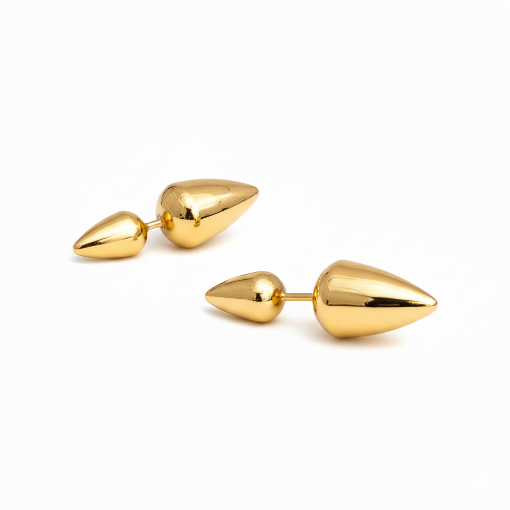 Sculptural double spike ear jacket earrings  in 14k gold-plated stainless steel