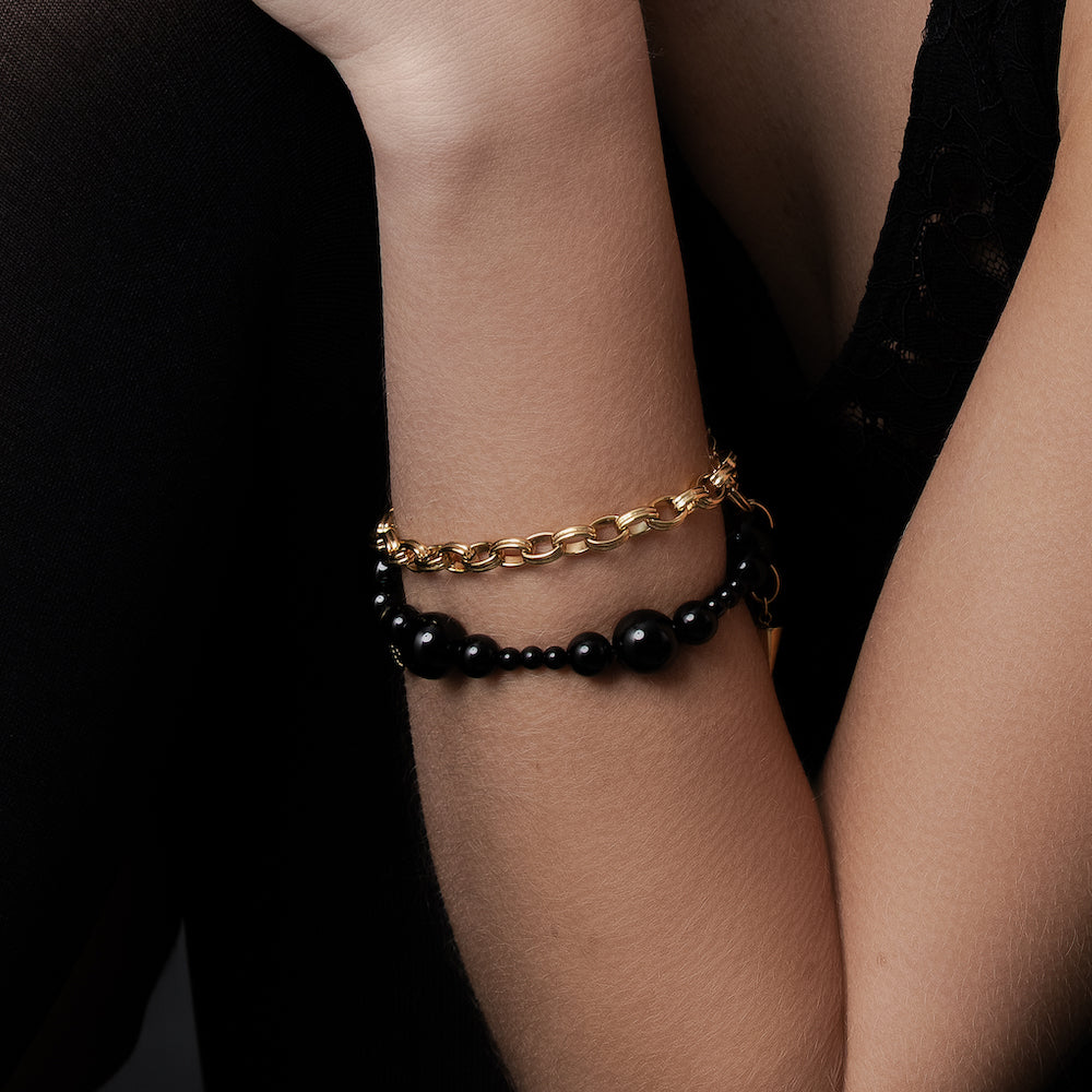 Chunky belcher chain bracelet in 14k gold-plated stainless steel
