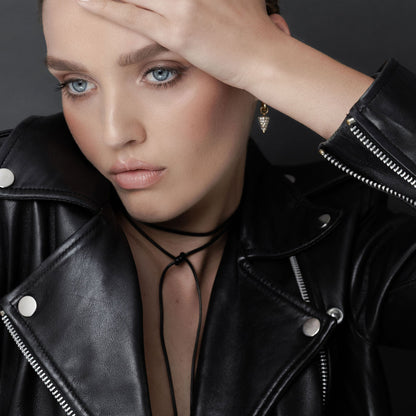 Linea Lariat Waxed Black Cord Necklace with 14k gold-plated stainless steel cap