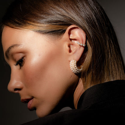 Silk & Steel Siren ear cuff with pearls in 14k gold-plated stainless steel.