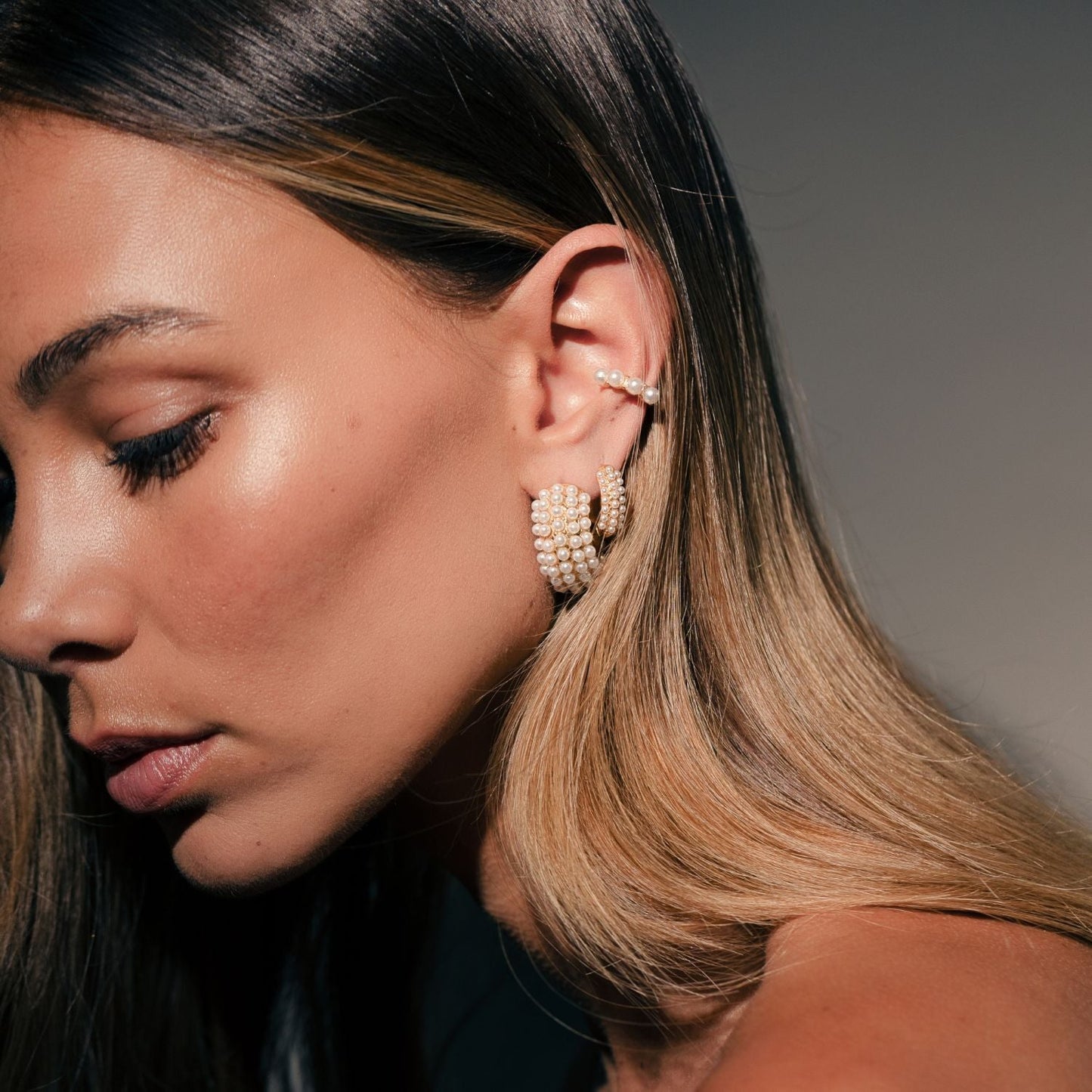Silk & Steel Siren ear cuff with pearls in silver stainless steel