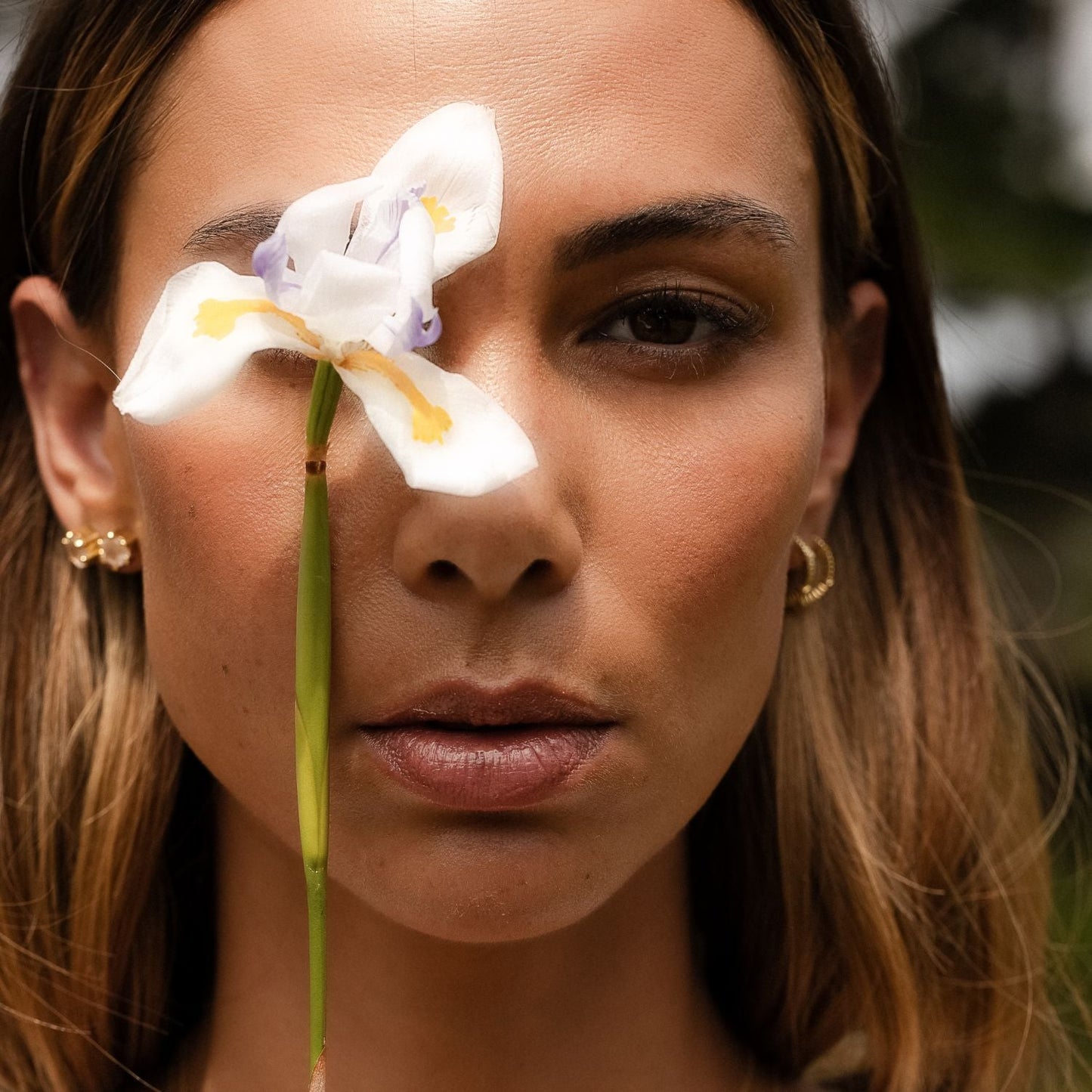 Silk & Steel Harmony stud earrings with rose quartz and Unity Hoops