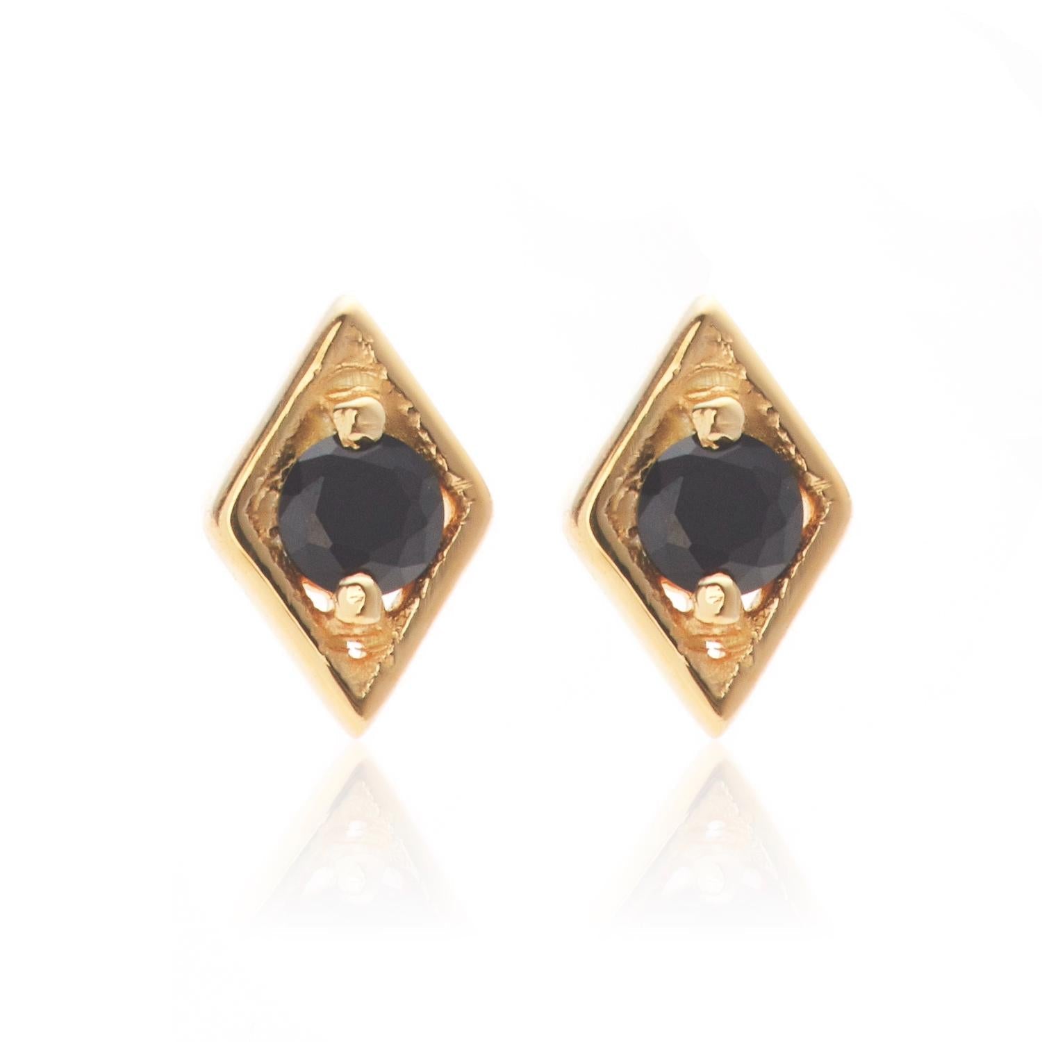 Silk & Steel Jewellery Superfine Keepsake Stud Black Spinel + Gold