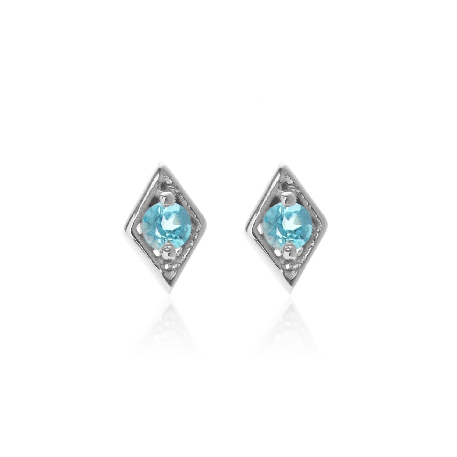 Silk & Steel Jewellery Superfine Keepsake Stud Blue Topaz + Silver