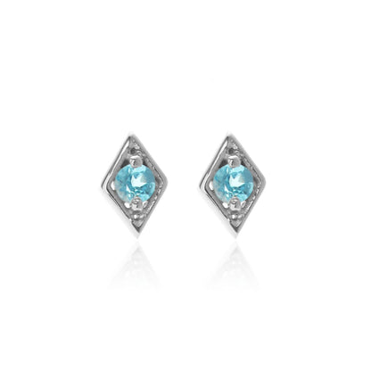 Silk & Steel Jewellery Superfine Keepsake Stud Blue Topaz + Silver