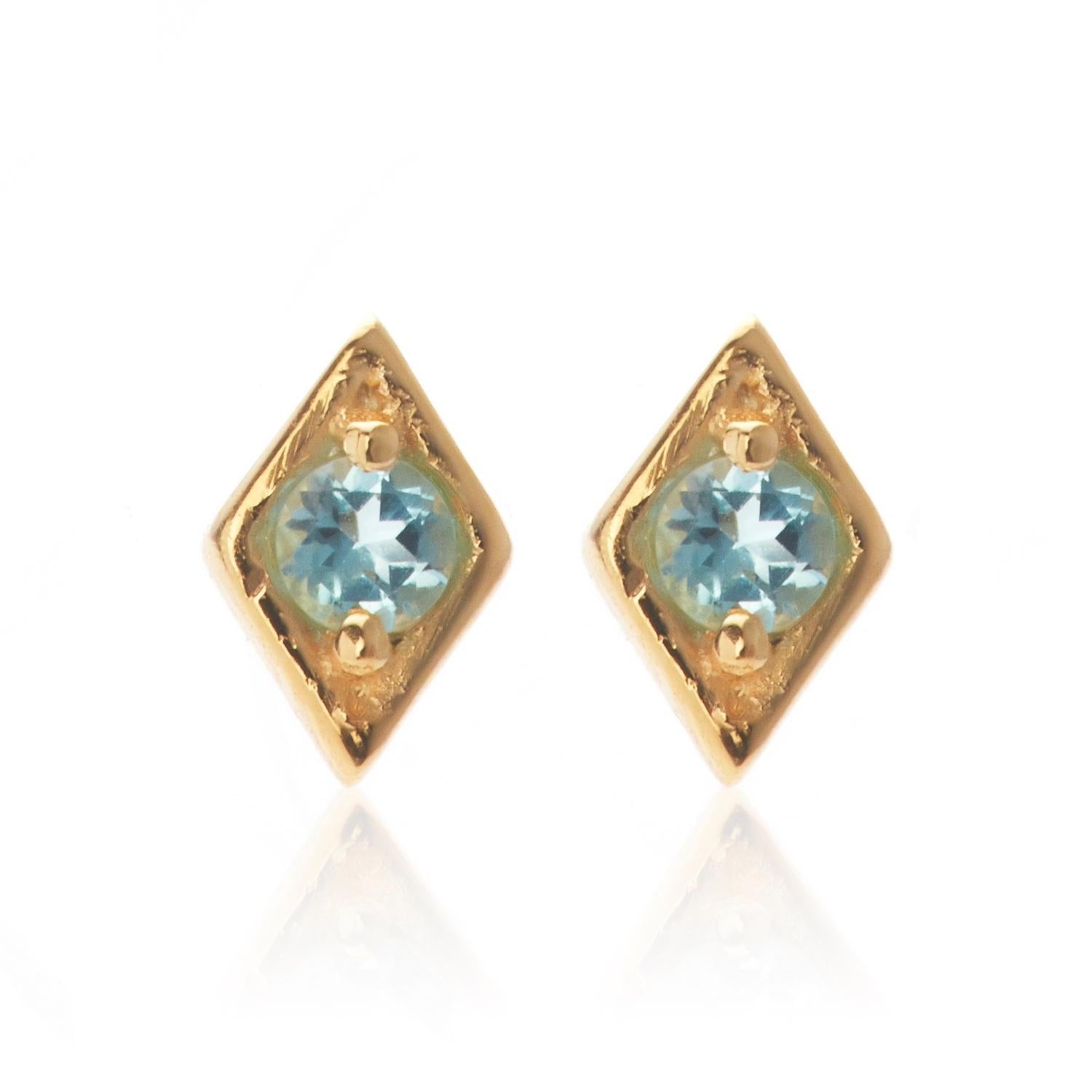 Silk & Steel Jewellery Superfine Keepsake Stud Blue Topaz + Gold