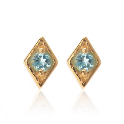 Silk & Steel Jewellery Superfine Keepsake Stud Blue Topaz + Gold