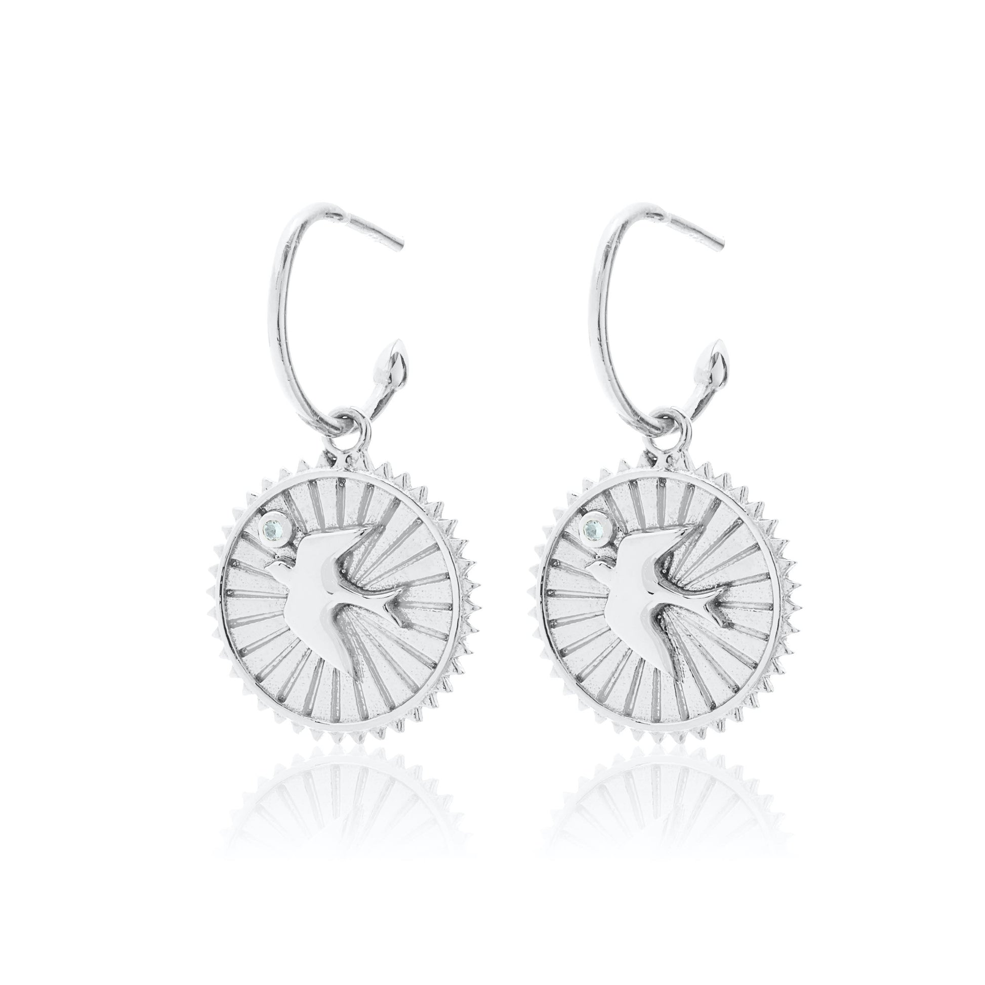 Silk & Steel Jewellery Swallow of Hope Talisman Silver Aquamarine