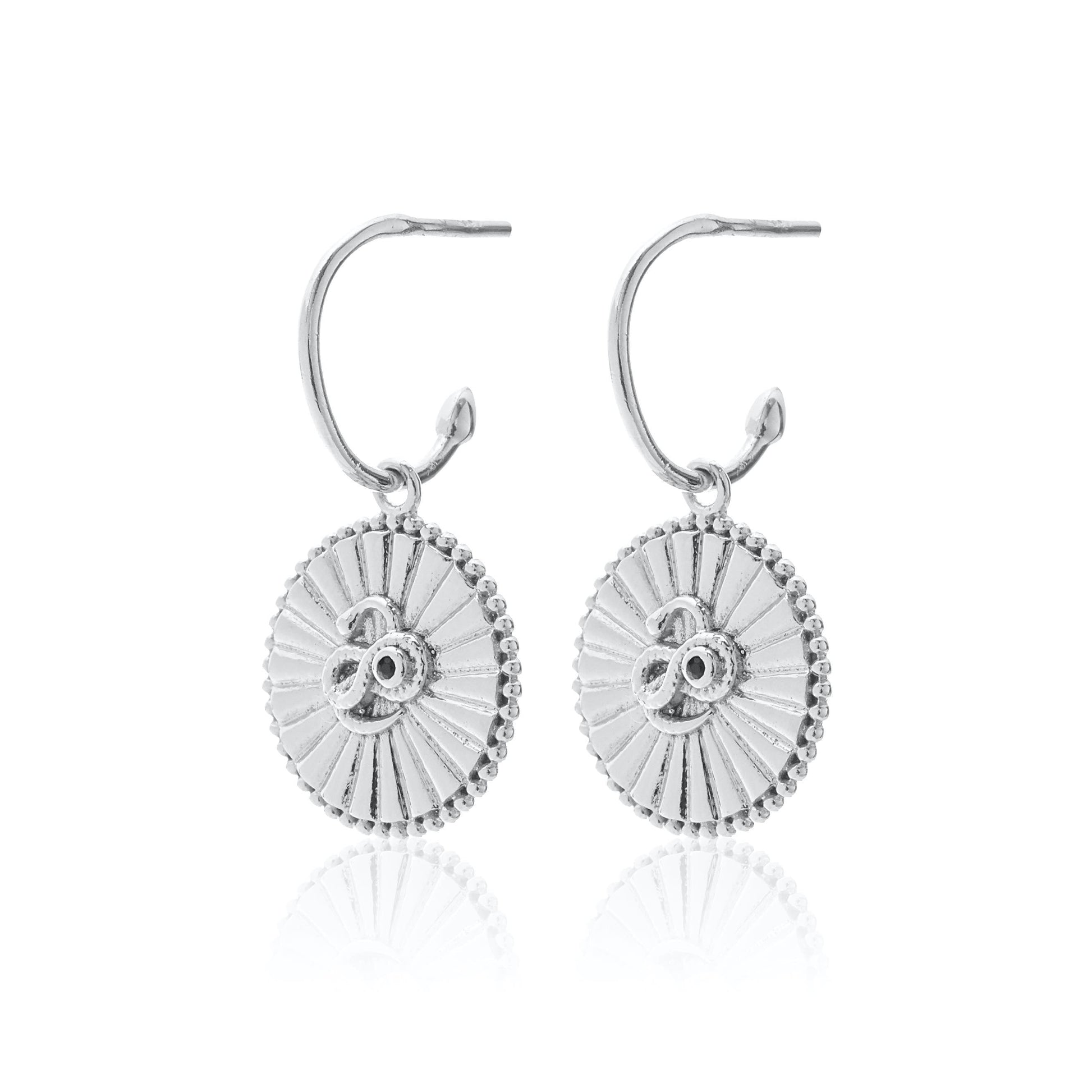 Silk & Steel Jewellery Serpent of Strength Talisman Earrings Silver Black Spinel