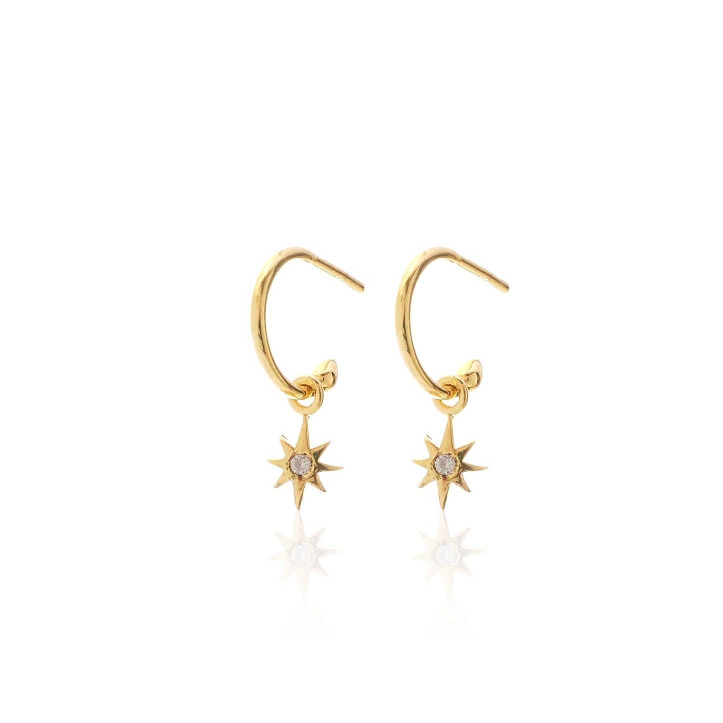 Silk & Steel Jewellery Superfine Talisman Petite Star Hoops White Topaz + Gold