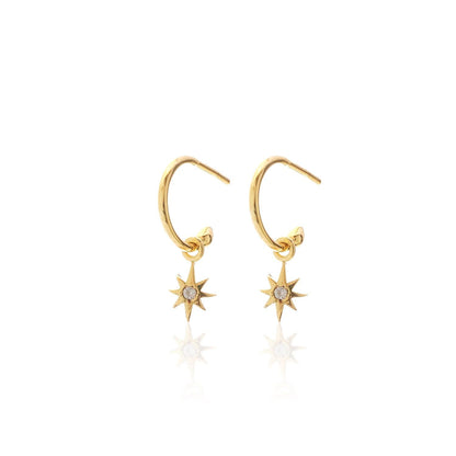 Silk & Steel Jewellery Superfine Talisman Petite Star Hoops White Topaz + Gold