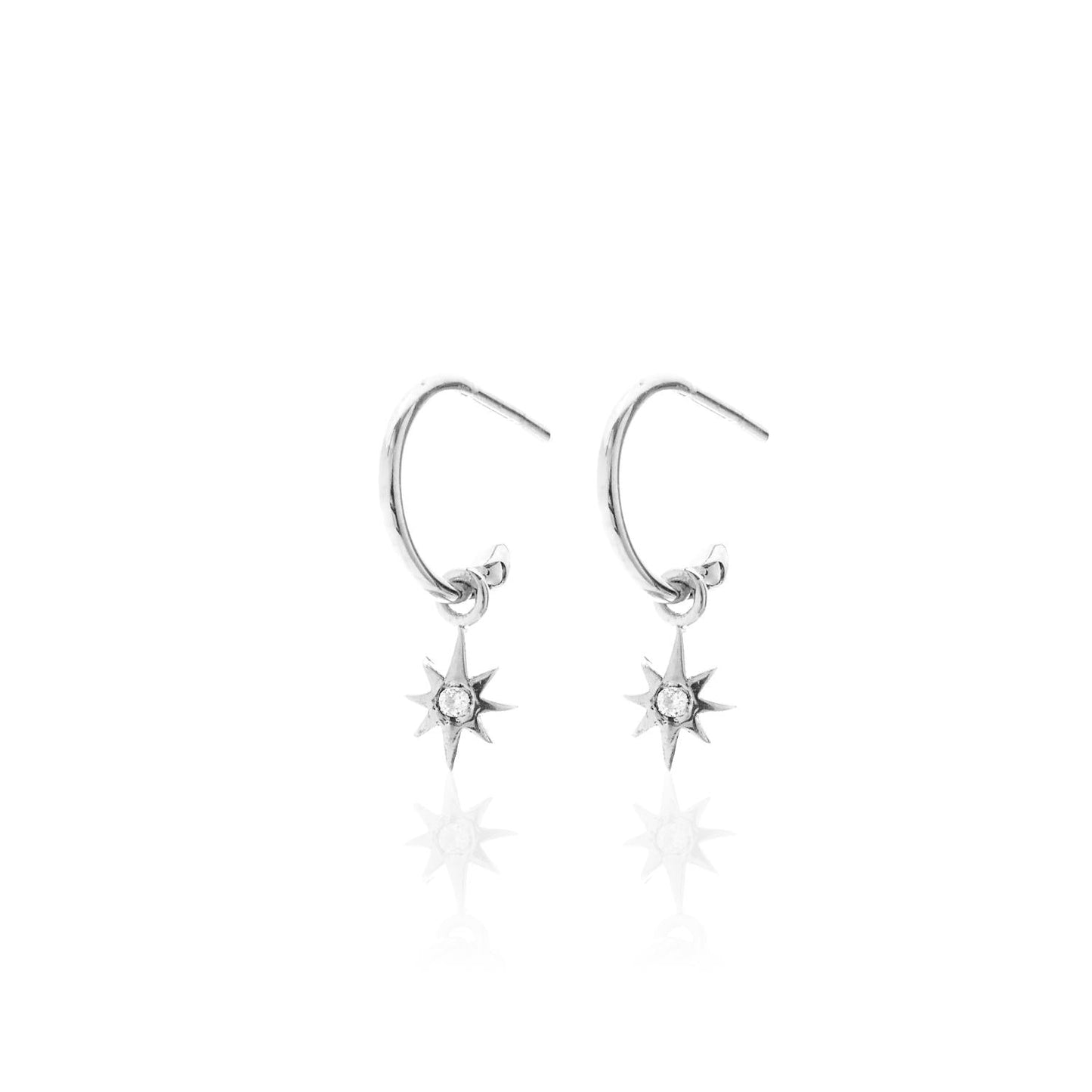 Silk & Steel Jewellery Superfine Talisman Petite Star Hoops White Topaz + Silver