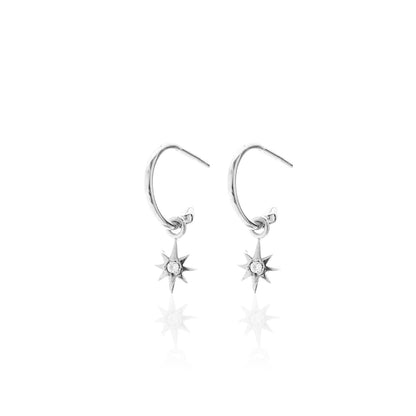 Silk & Steel Jewellery Superfine Talisman Petite Star Hoops White Topaz + Silver