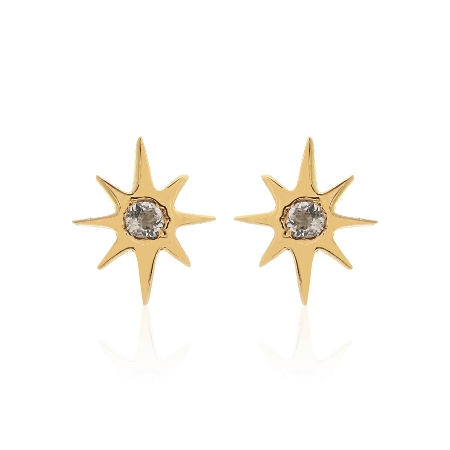 Silk & Steel Jewellery Superfine Talisman Petite Star Studs White Topaz + Gold