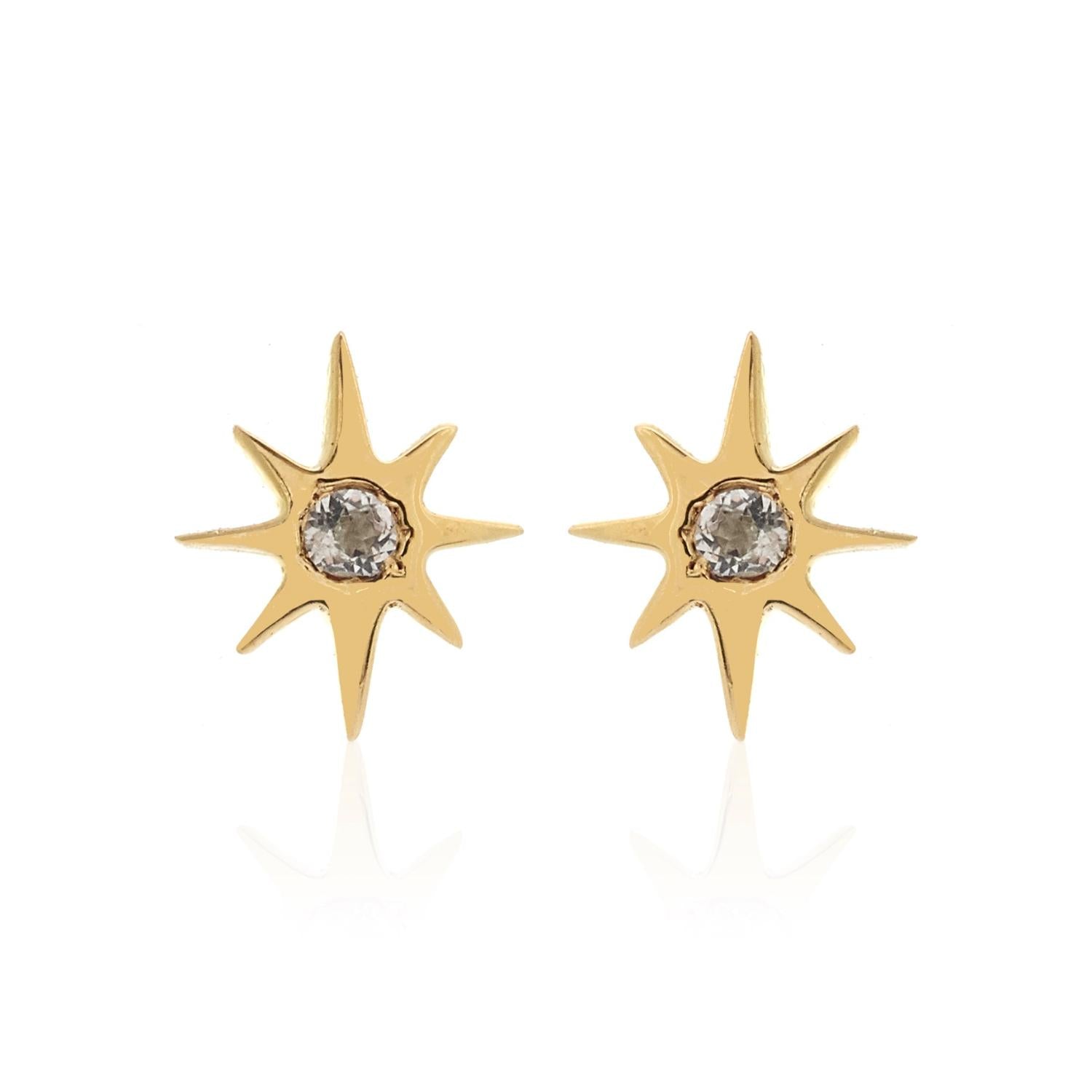 Silk & Steel Jewellery Superfine Talisman Petite Star Studs White Topaz + Gold