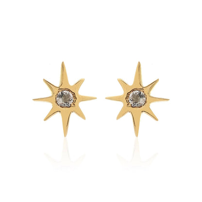 Silk & Steel Jewellery Superfine Talisman Petite Star Studs White Topaz + Gold