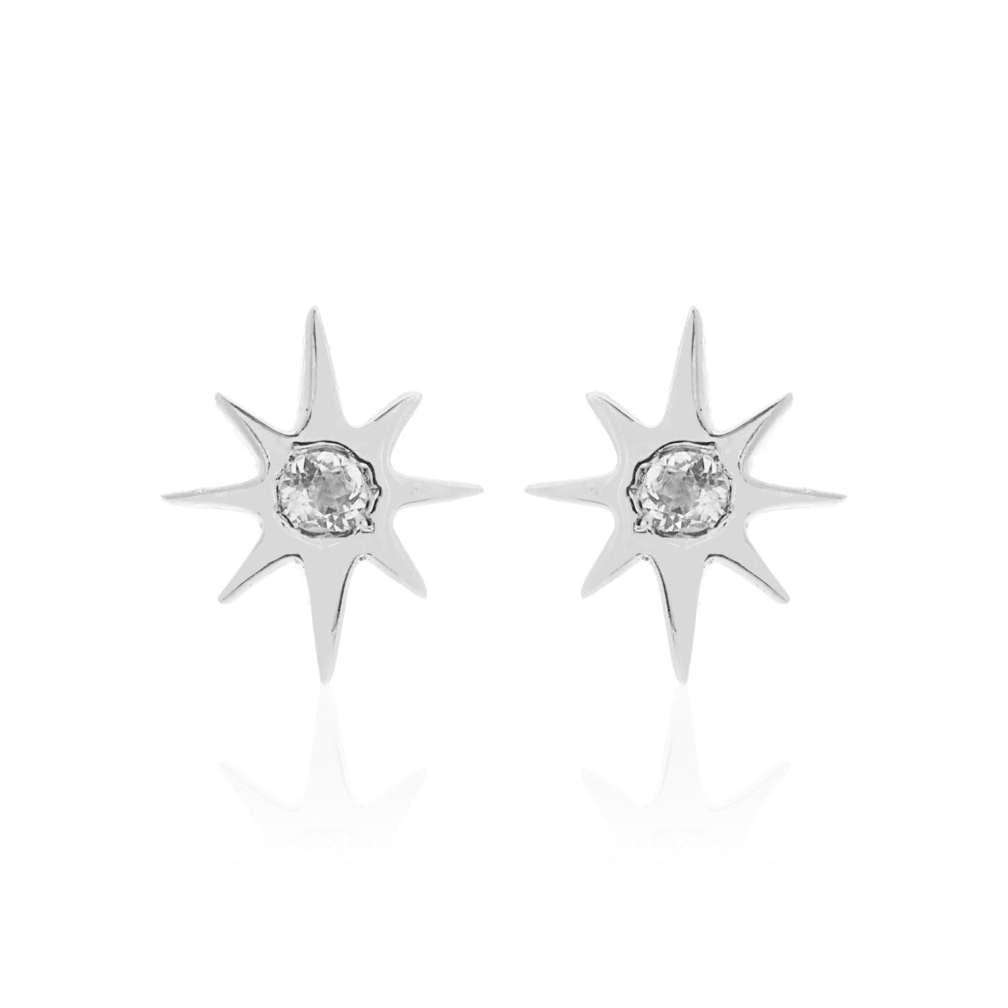 Silk & Steel Jewellery Superfine Talisman Petite Star Studs White Topaz + Silver