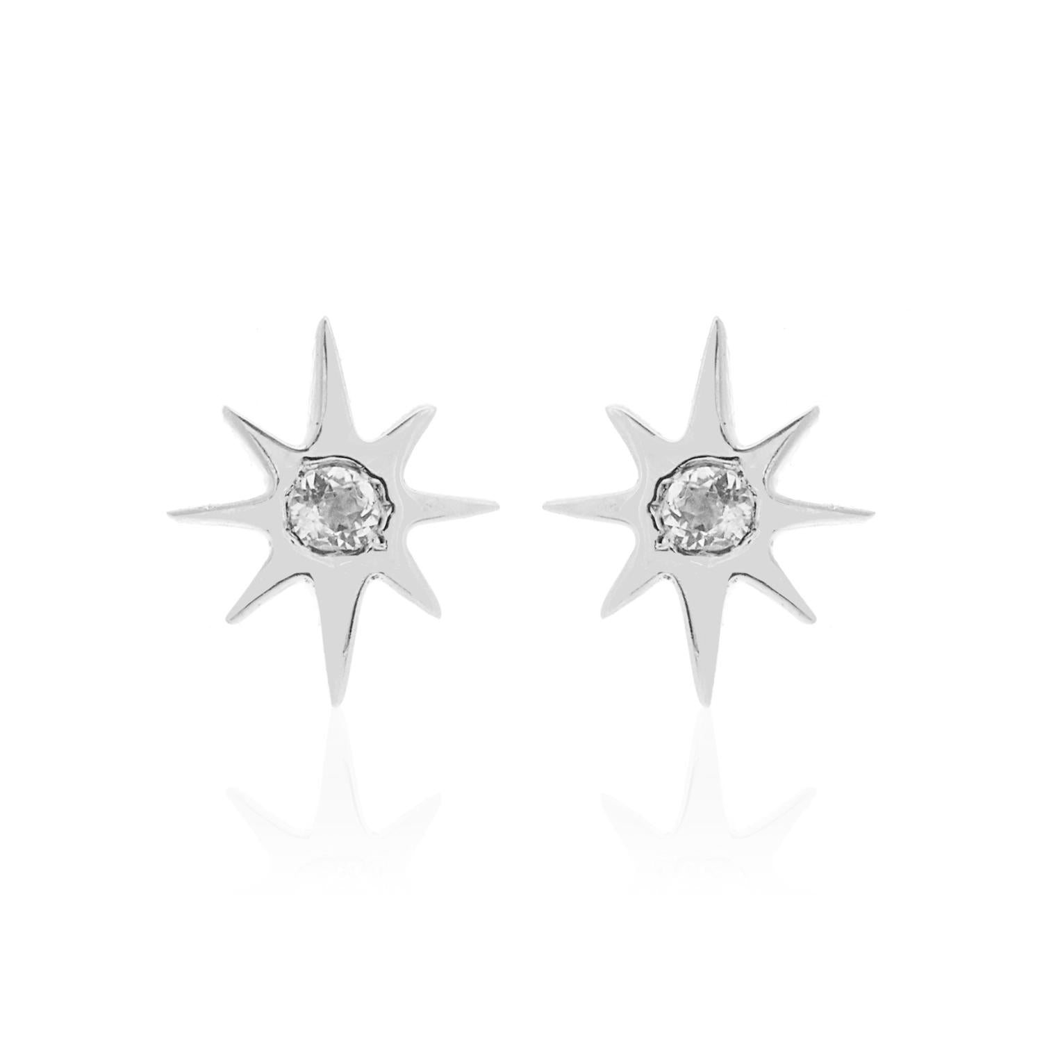 Silk & Steel Jewellery Superfine Talisman Petite Star Studs White Topaz + Silver
