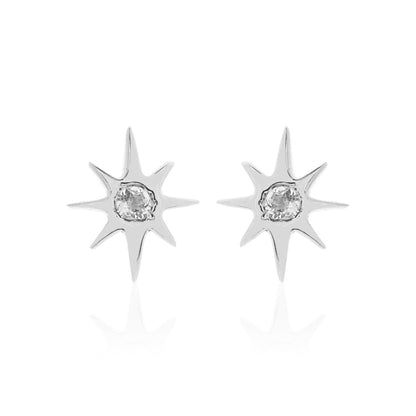 Silk & Steel Jewellery Superfine Talisman Petite Star Studs White Topaz + Silver