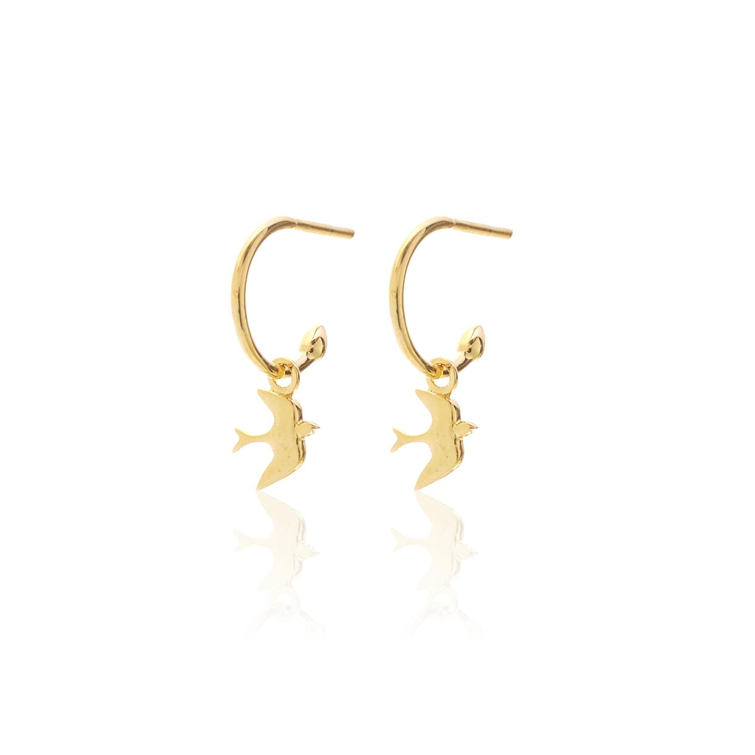 Silk & Steel Jewellery Superfine Talisman Petite Swallow Hoops Gold
