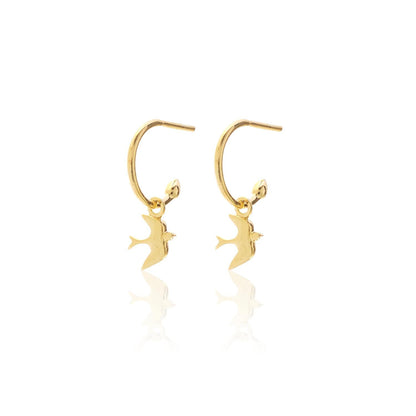 Silk & Steel Jewellery Superfine Talisman Petite Swallow Hoops Gold