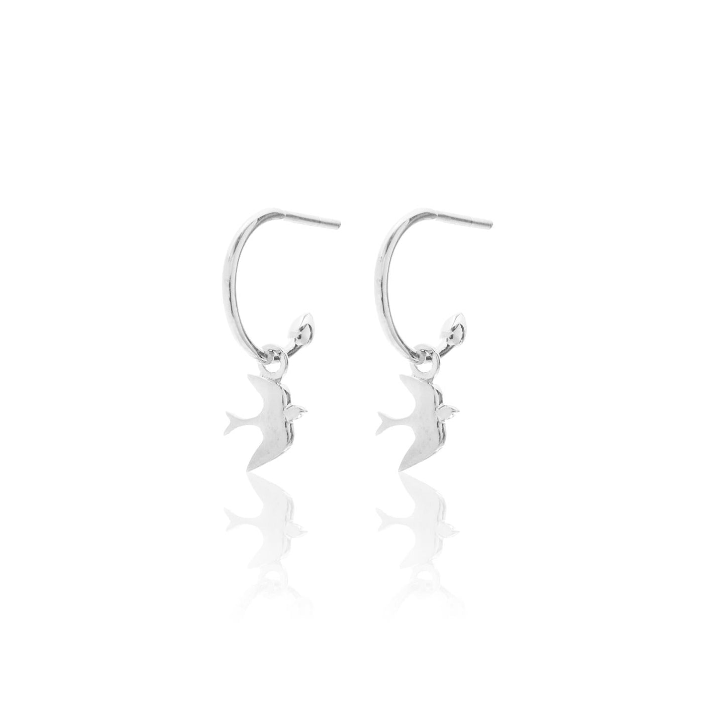 Silk & Steel Jewellery Superfine Talisman Petite Swallow Hoops Silver