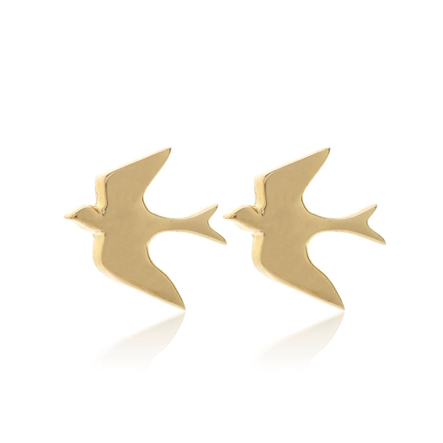 Silk & Steel Jewellery Superfine Talisman Petite Swallow Studs Gold