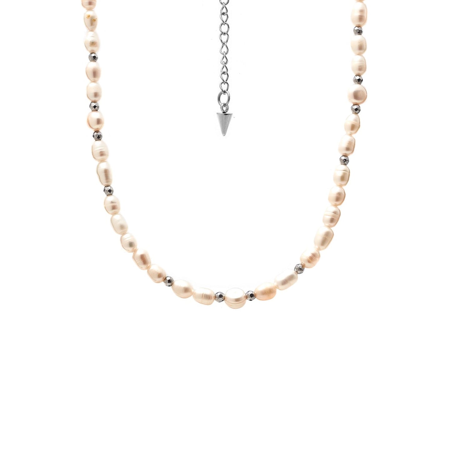 Silk & Steel Celine choker necklace with pearl in silver stainless steel.