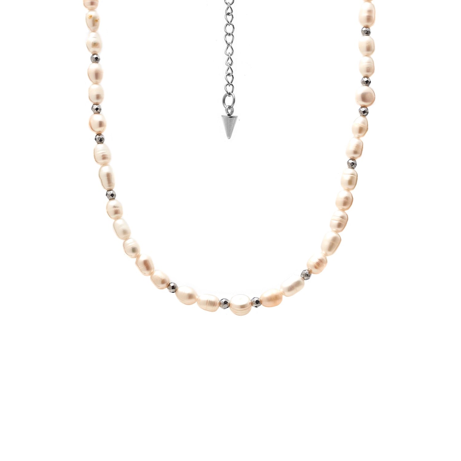 Silk & Steel Celine choker necklace with pearl in silver stainless steel.