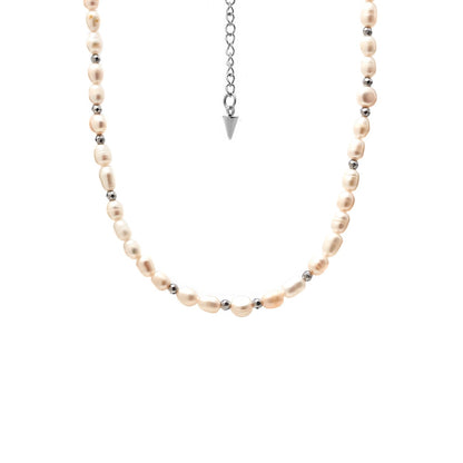 Silk & Steel Celine choker necklace with pearl in silver stainless steel.