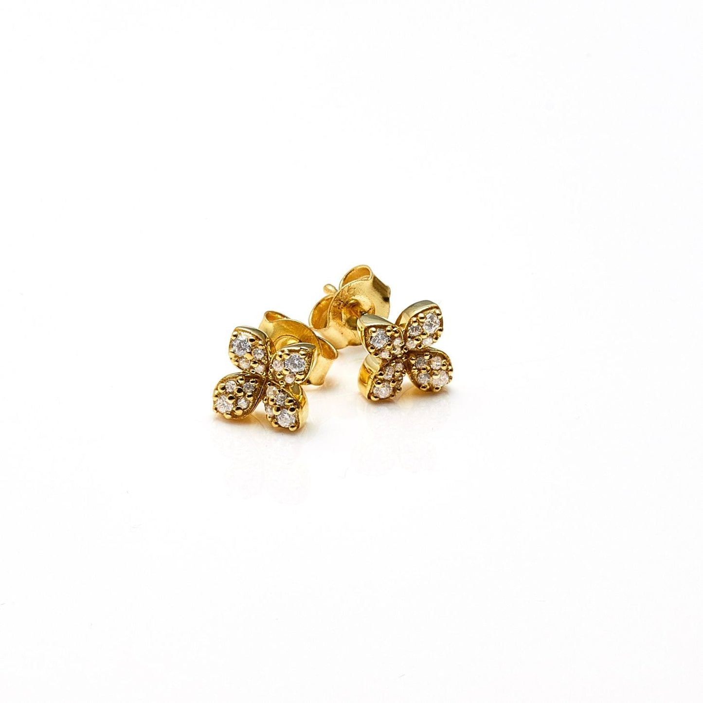 Silk & Steel Flora Studs Gold Sterling Silver with Clear Cubic Zirconias