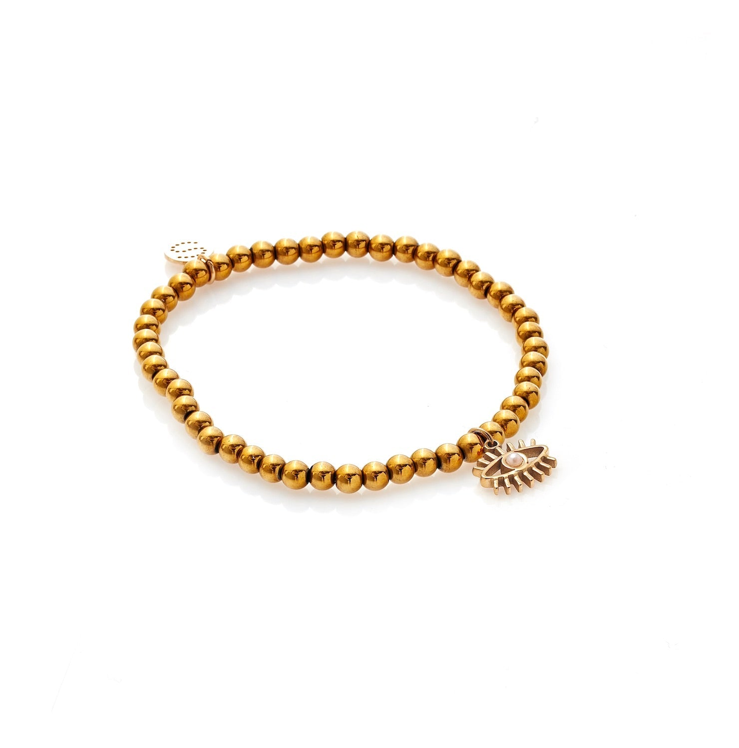 Silk & Steel Guardian beaded bracelet in gold hematite with gold pearl.