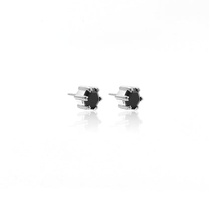 Silk & Steel Harmony stud earrings with black spinel in rhodium-plated sterling silver.