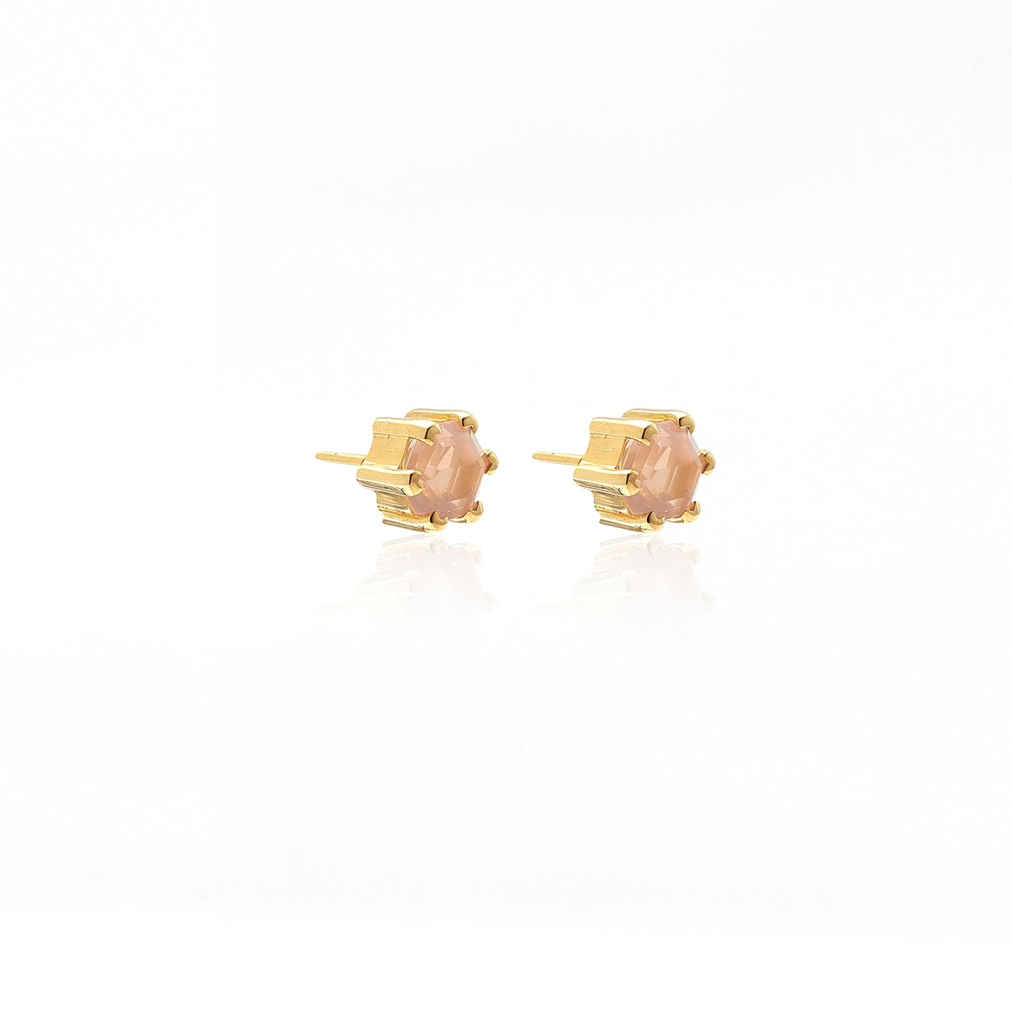 Silk & Steel Harmony stud earrings with rose quartz in 14k gold-plated sterling silver.
