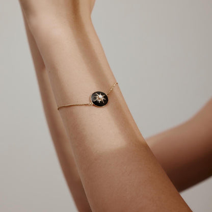 Silk & Steel Jewellery Noire Bracelet – Black Enamel + Gold