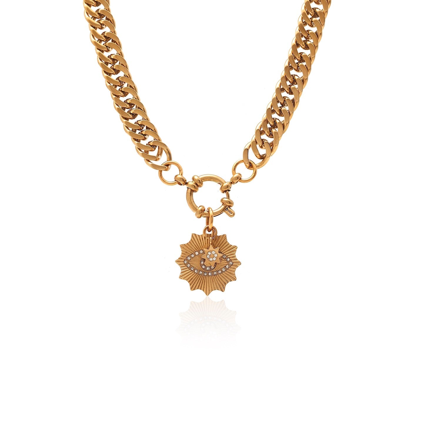 Silk & Steel Nova necklace with cubic zirconia in 14k gold-plated stainless steel.