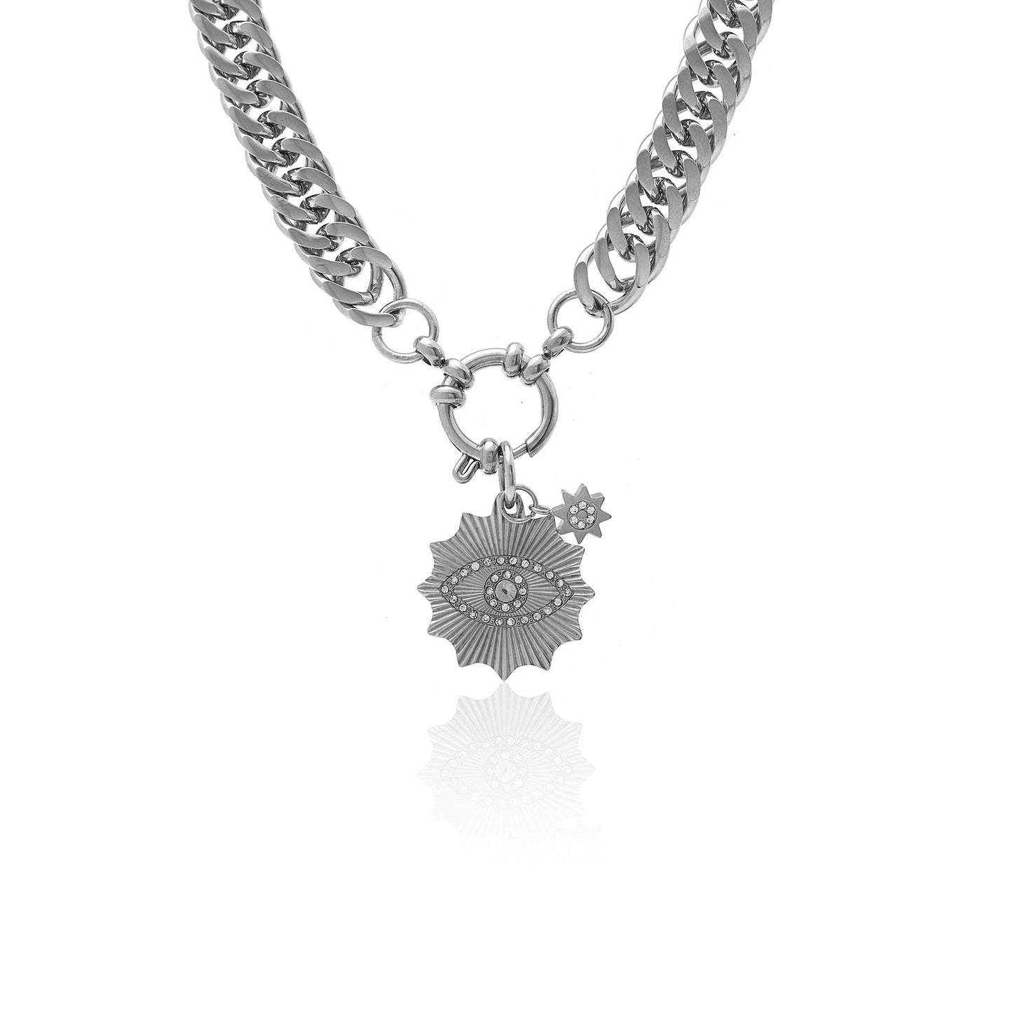 Silk & Steel Nova necklace with cubic zirconia in silver stainless steel.