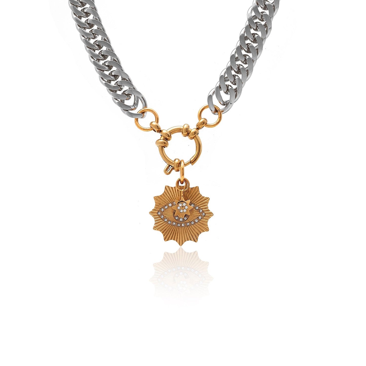 Silk & Steel Nova two tone necklace with cubic zirconia in silver and gold-plated stainless steel.