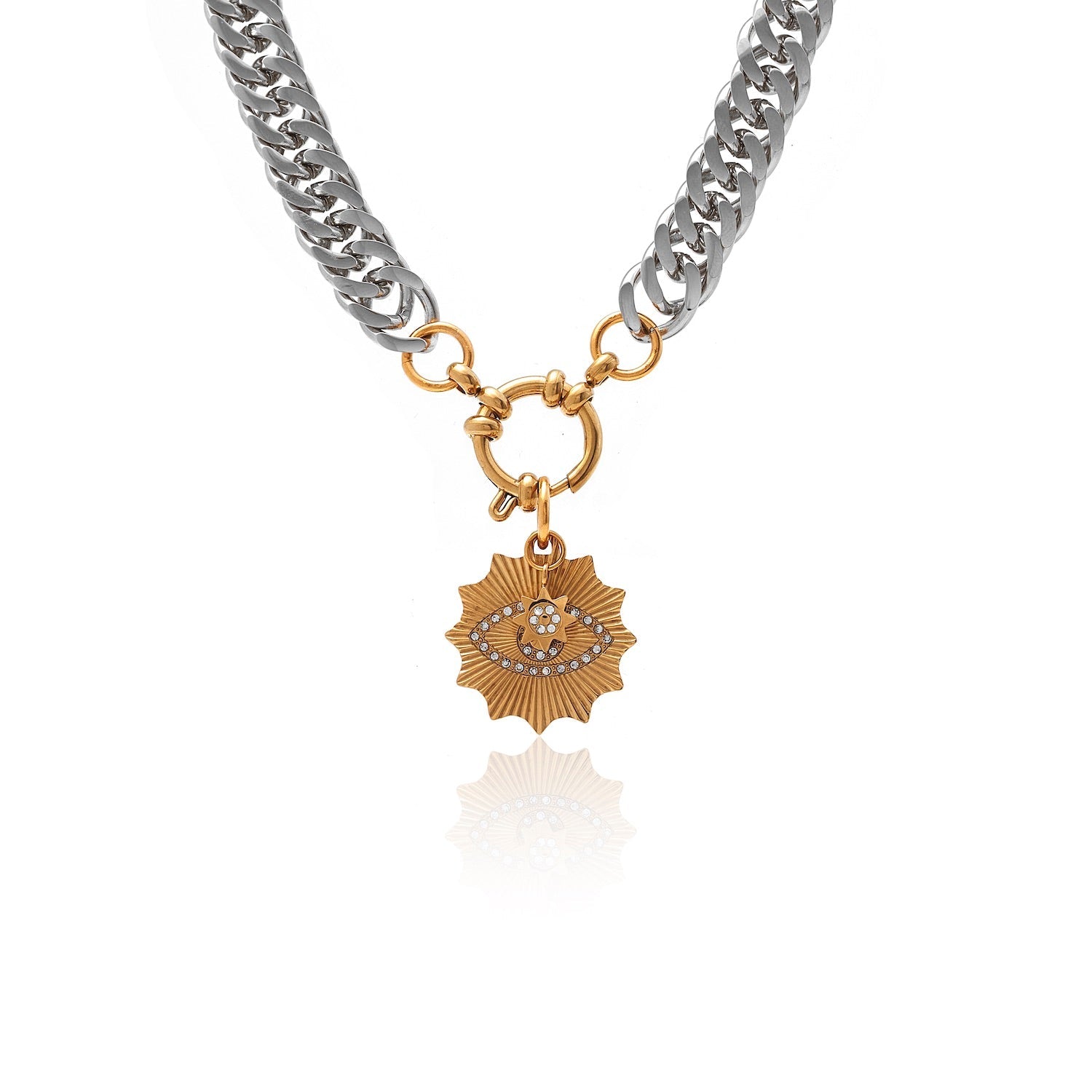 Silk & Steel Nova two tone necklace with cubic zirconia in silver and gold-plated stainless steel.