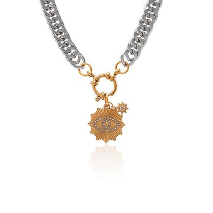 Silk & Steel Nova two tone necklace with cubic zirconia in silver and gold-plated stainless steel.