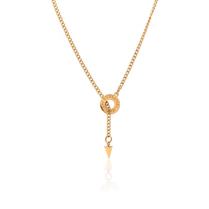 Silk & Steel Orbit Lariat necklace in 14k gold-plated stainless steel.