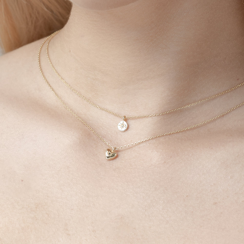 MARCH | Petite Puffed Heart Necklace Black Diamond + Silver